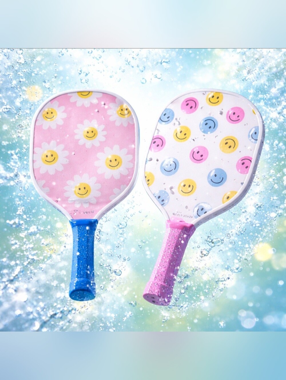 South Beach Pickleball Paddles Set With Smiley Face and Daisy Patterns